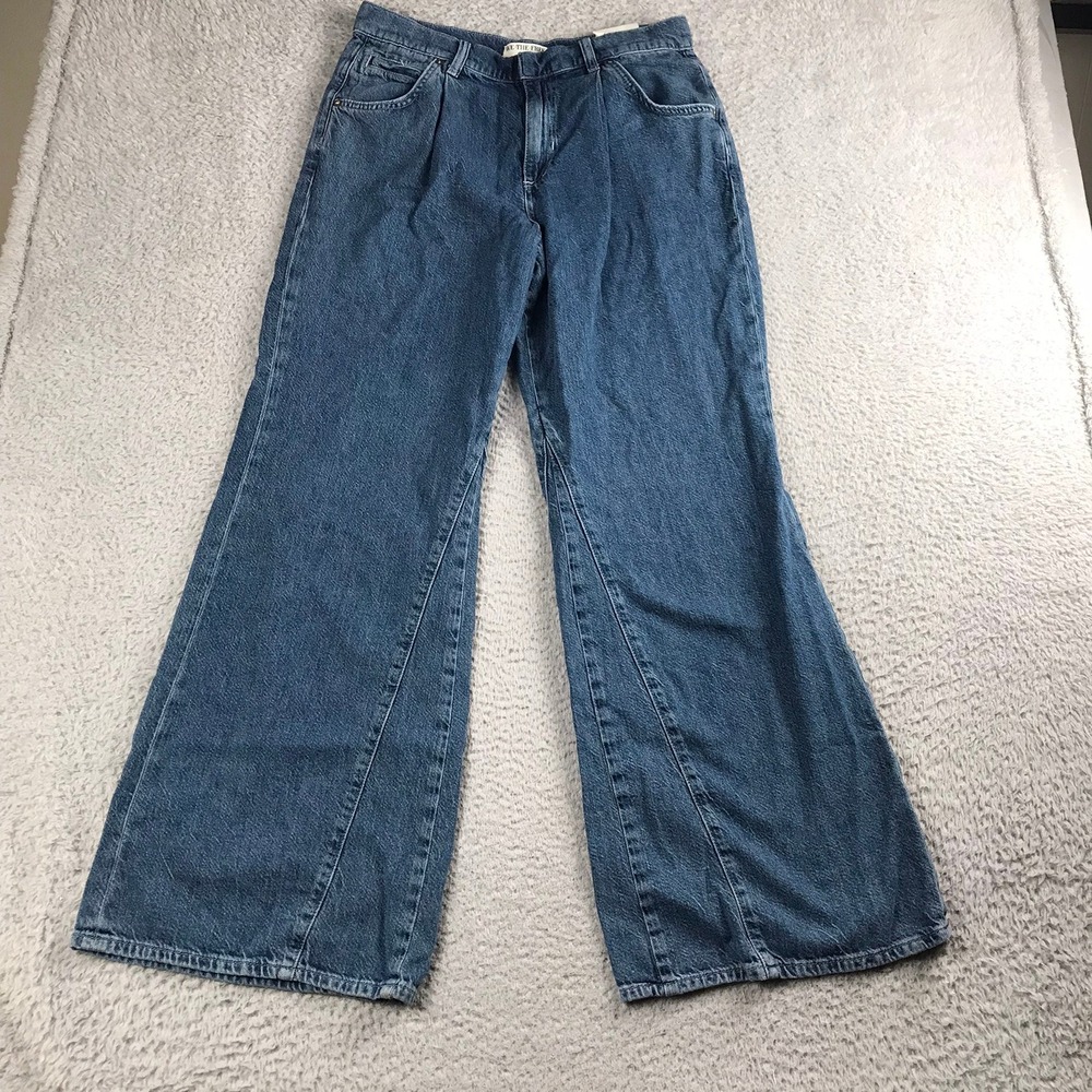 We The Free People‎ Sheridan Jeans Womens 29 Blue Mid Rise Wide Leg Trouser NEW